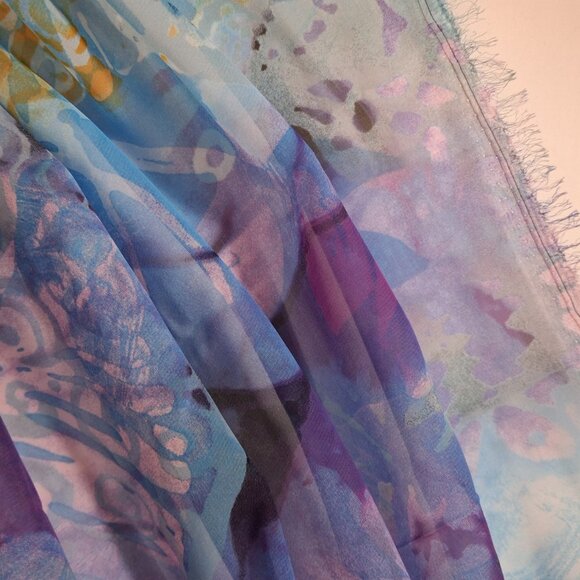 6 Yd Fabric - Vintage Chiffon Voile Tulle Lavenders Aqua Abstract Print 6ydx59in - Picture 11 of 13